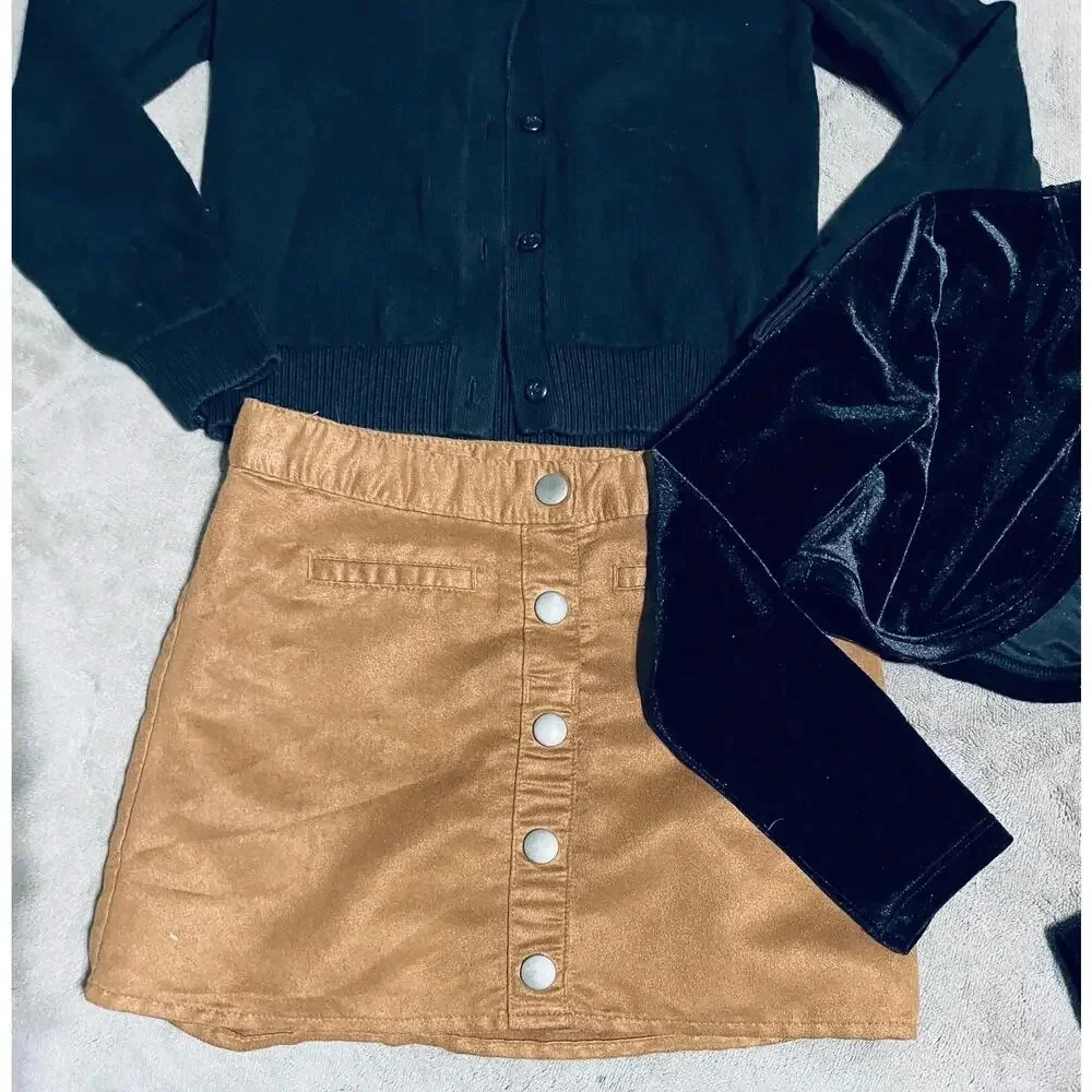 NWOT CP Bundle Tan Brown Skirt 2 Black Cardigans Cotton & Velvet Formal SZ 5-6 - Picture 3 of 9